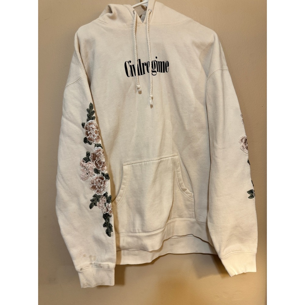 Civil Regime Floral Embroidered Hoodie Cream Off White Streetwear Mens Large
